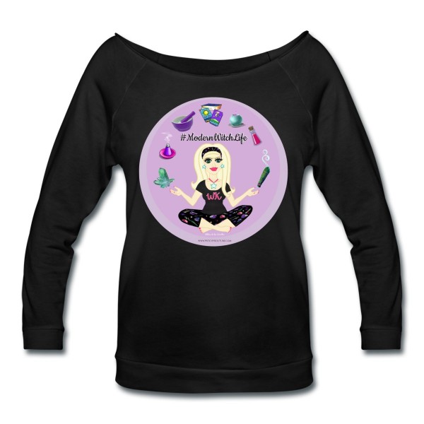 Allie Stars & Witchy Tools #ModernWitchLife - Wide Neck 3/4 Sleeve T-shirt Black