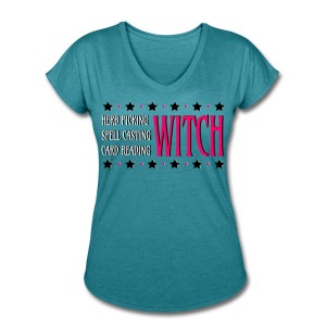 Herb Picking, Spell Casting, Card Reading WITCH - V-Neck T-shirt Turquoise