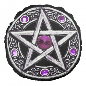 Round Silver & Purple Pentagram Throw Pillow