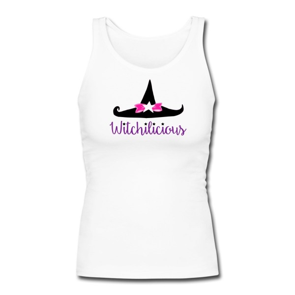 Witch Hat Witchilicious - Longer Length Fitted Tank White