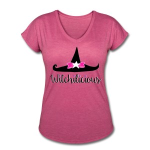 Witch Hat Witchilicious - V-Neck T-shirt Rose Pink
