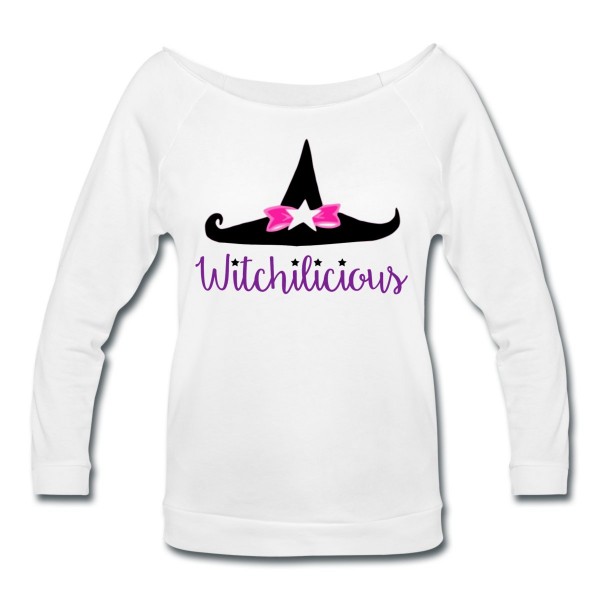Witch Hat Witchilicious - Wide Neck 3/4 Sleeve T-shirt White