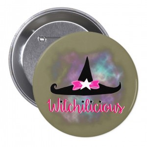 Witchilicious & WK Witchy Hat Taupe 3 in. Button