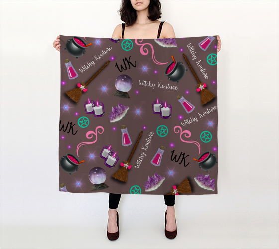WK #ModernWitchLife Taupe Print Big Square Silk Scarf
