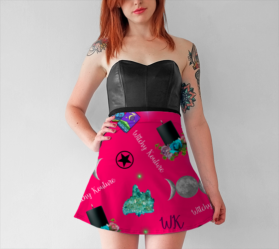 WK #ModernWitchLife Pink Print Flare Skirt