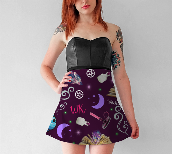 WK #ModernWitchLife Purple Print Flare Skirt