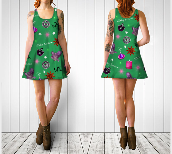 WK #ModernWitchLife Green Print Flare Dress