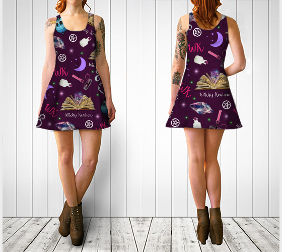 WK #ModernWitchLife Purple Print Flare Dress