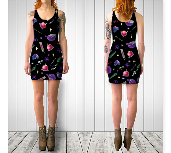 WK #ModernWitchLife Black Print Bodycon Dress