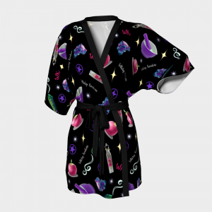 WK #ModernWitchLife Black Print Kimono Robe